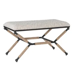 Kirkland's Home Benches & Ottomans-Eclectic Black And White Striped X Frame Bench