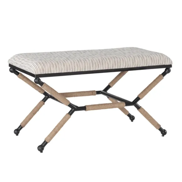 Kirkland's Home Benches & Ottomans-Eclectic Black And White Striped X Frame Bench