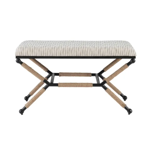 Kirkland's Home Benches & Ottomans-Eclectic Black And White Striped X Frame Bench