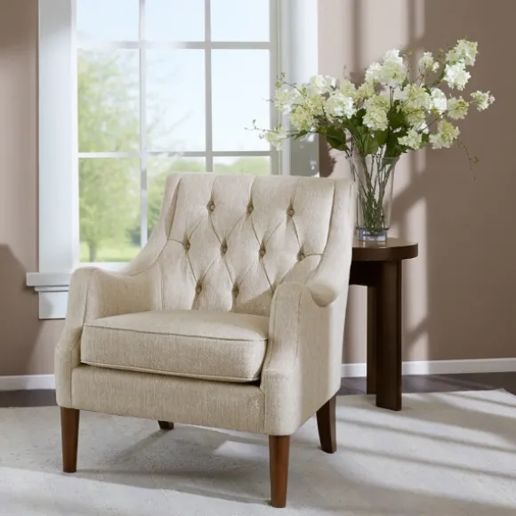 Kirkland's Home Accent Chairs-Elle Tufted Cream Accent Chair