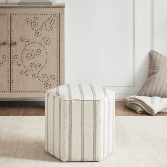 Kirkland's Home Benches & Ottomans-Ellen Stripe Martha Stewart Hexagon Ottoman