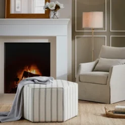 Kirkland's Home Benches & Ottomans-Ellen Stripe Martha Stewart Cocktail Ottoman
