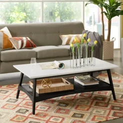 Kirkland's Home Coffee Tables-Ellis Black And White Wood Coffee Table