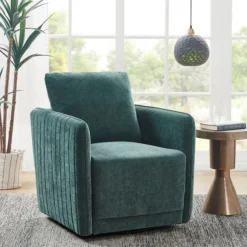 Kirkland's Home Accent Chairs-Emerald Textured Arm Swivel Accent Chair