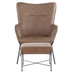 Kirkland's Home Accent Chairs-Espresso Faux Leather 2-Pc. Chair And Ottoman Set