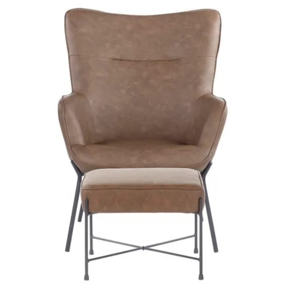 Kirkland's Home Accent Chairs-Espresso Faux Leather 2-Pc. Chair And Ottoman Set