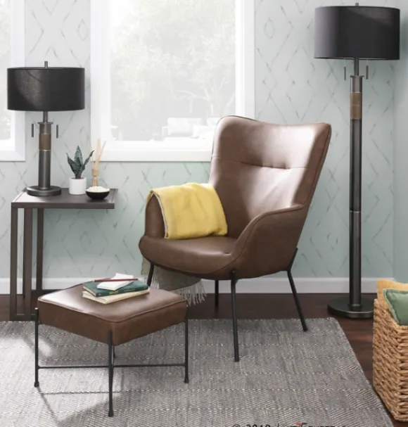 Kirkland's Home Accent Chairs-Espresso Faux Leather 2-Pc. Chair And Ottoman Set