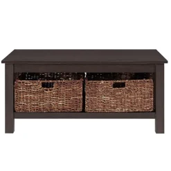 Kirkland's Home Coffee Tables-Espresso Traditional Wooden Basket Coffee Table