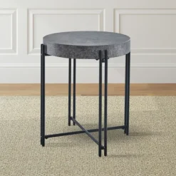 Kirkland's Home Accent & End Tables-Faux Concrete And Metal Base Accent Table