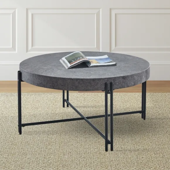 Kirkland's Home Coffee Tables-Faux Concrete And Metal Base Coffee Table