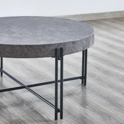 Kirkland's Home Coffee Tables-Faux Concrete And Metal Base Coffee Table