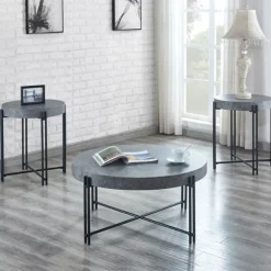 Kirkland's Home Coffee Tables-Faux Concrete And Metal Base Coffee Table