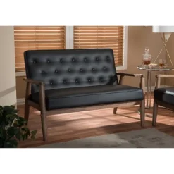 Kirkland's Home Sofas & Loveseats-Faux Leather And Rubberwood Loveseat, 49 In.