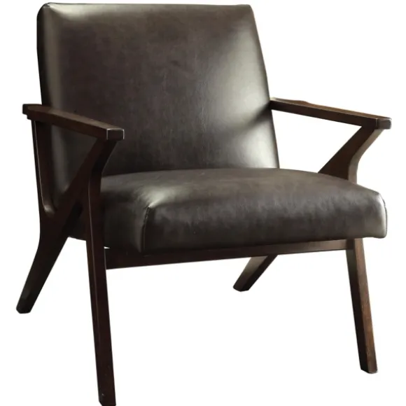 Kirkland's Home Accent Chairs-Faux Leather And Wood Accent Chair