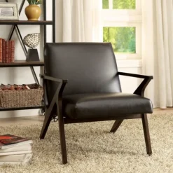 Kirkland's Home Accent Chairs-Faux Leather And Wood Accent Chair