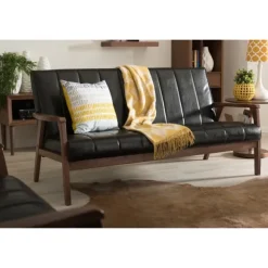 Kirkland's Home Sofas & Loveseats-Faux Leather Channel Sofa, 63 In.