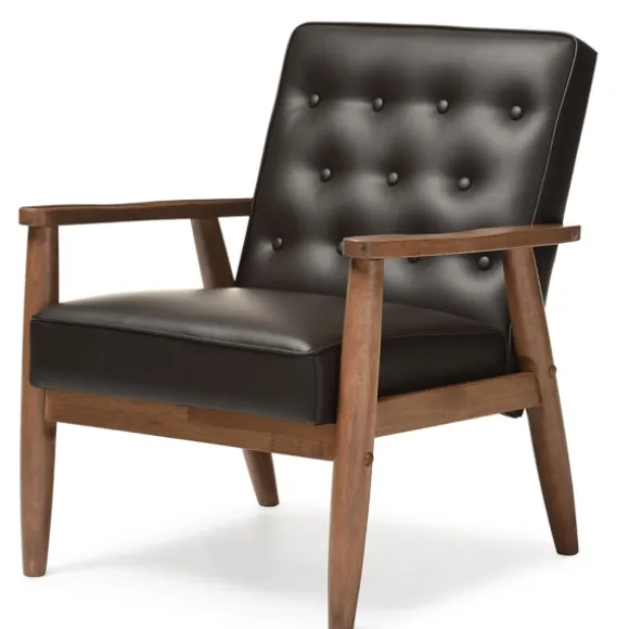 Kirkland's Home Accent Chairs-Faux Leather Mid-Century Modern Accent Chair