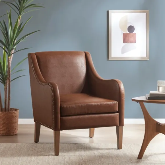 Kirkland's Home Accent Chairs-Faux Leather Sloped Arm Accent Chair