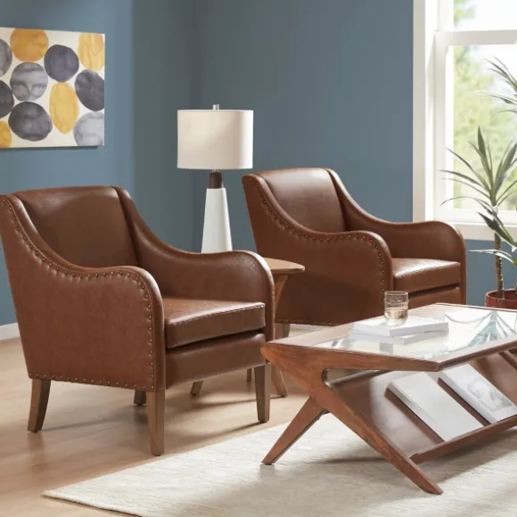 Kirkland's Home Accent Chairs-Faux Leather Sloped Arm Accent Chair