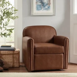 Kirkland's Home Accent Chairs-Faux Leather Swivel Club Chair