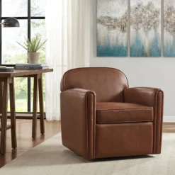 Kirkland's Home Accent Chairs-Faux Leather Swivel Club Chair