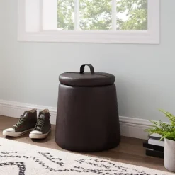 Kirkland's Home Benches & Ottomans-Faux Leather Top Handle Storage Ottoman