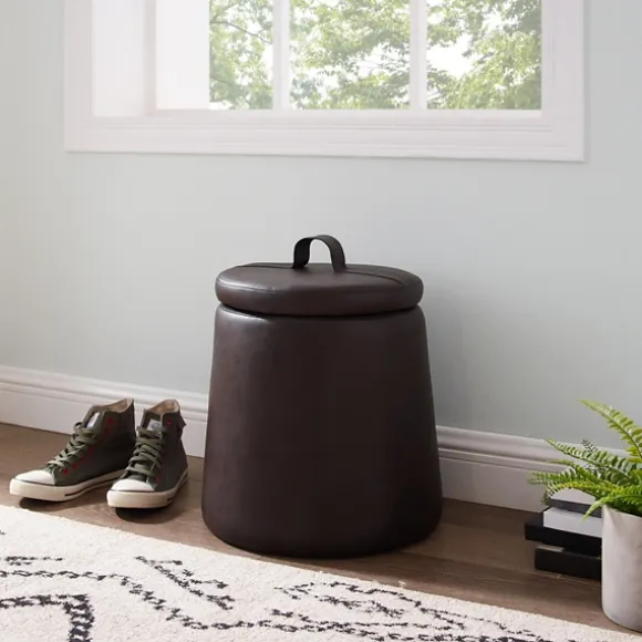 Kirkland's Home Benches & Ottomans-Faux Leather Top Handle Storage Ottoman