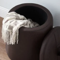 Kirkland's Home Benches & Ottomans-Faux Leather Top Handle Storage Ottoman