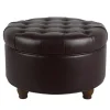Kirkland's Home Benches & Ottomans-Faux Leather Tufted Round Storage Ottoman