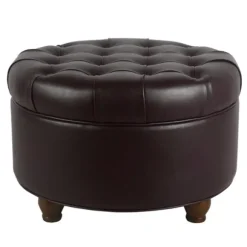 Kirkland's Home Benches & Ottomans-Faux Leather Tufted Round Storage Ottoman
