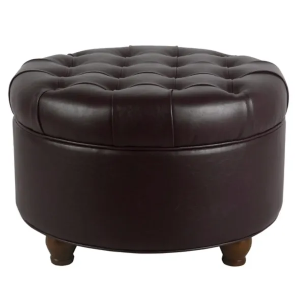 Kirkland's Home Benches & Ottomans-Faux Leather Tufted Round Storage Ottoman