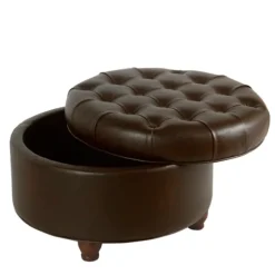 Kirkland's Home Benches & Ottomans-Faux Leather Tufted Round Storage Ottoman
