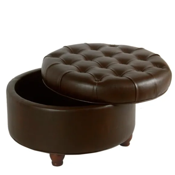 Kirkland's Home Benches & Ottomans-Faux Leather Tufted Round Storage Ottoman