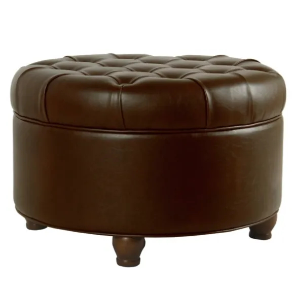 Kirkland's Home Benches & Ottomans-Faux Leather Tufted Round Storage Ottoman