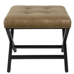 Kirkland's Home Benches & Ottomans-Faux Leather Tufted X-Frame Bench