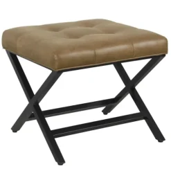 Kirkland's Home Benches & Ottomans-Faux Leather Tufted X-Frame Bench