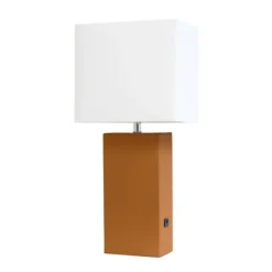 Kirkland's Home Table Lamps-Faux Leather Usb Table Lamp