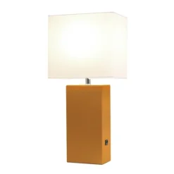 Kirkland's Home Table Lamps-Faux Leather Usb Table Lamp
