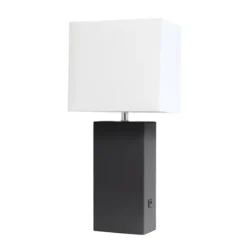 Kirkland's Home Table Lamps-Faux Leather Usb Table Lamp