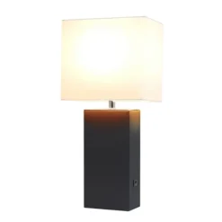 Kirkland's Home Table Lamps-Faux Leather Usb Table Lamp