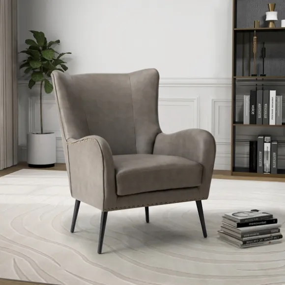 Kirkland's Home Accent Chairs-Faux Leather Wingback Accent Chair