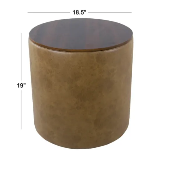 Kirkland's Home Benches & Ottomans-Faux Leather Wood Top Storage Ottoman