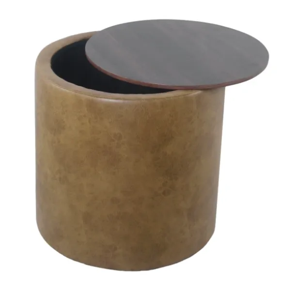 Kirkland's Home Benches & Ottomans-Faux Leather Wood Top Storage Ottoman