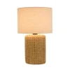 Kirkland's Home Table Lamps-Faux Woven Wood And Linen Table Lamp