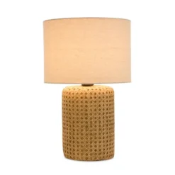Kirkland's Home Table Lamps-Faux Woven Wood And Linen Table Lamp