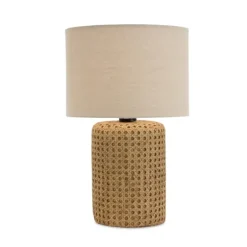 Kirkland's Home Table Lamps-Faux Woven Wood And Linen Table Lamp