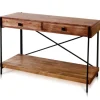 Kirkland's Home Console Tables-Fir Wood And Steel Cross Frame Console Table