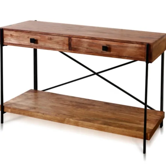 Kirkland's Home Console Tables-Fir Wood And Steel Cross Frame Console Table
