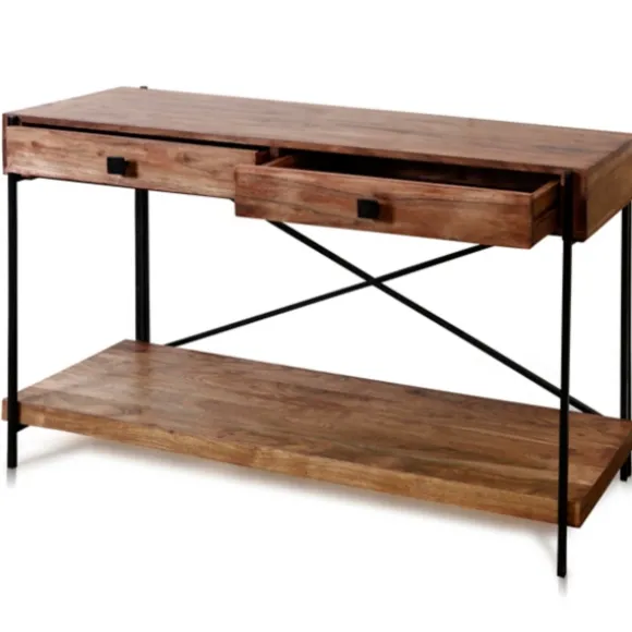 Kirkland's Home Console Tables-Fir Wood And Steel Cross Frame Console Table