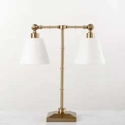 Kirkland's Home Table Lamps-Flynn Brass Double Table Lamp